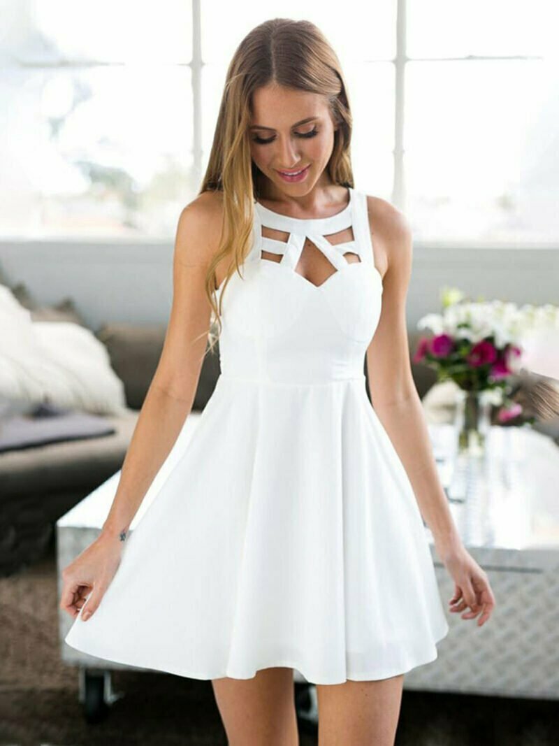 Cutout A Line White Dress