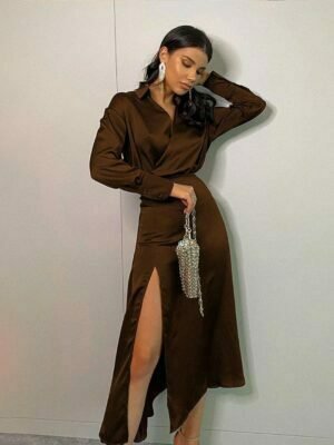 Brown Slit Dress