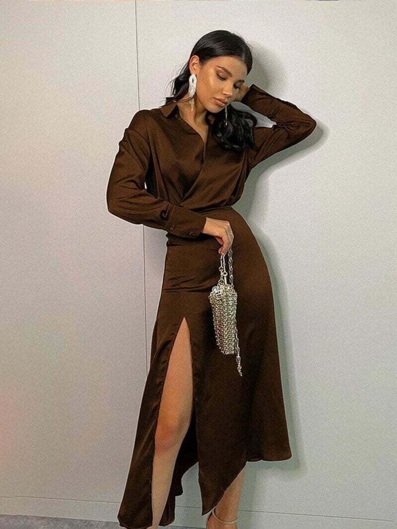 Brown Slit Dress
