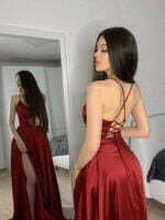 fit n flare red satin dress