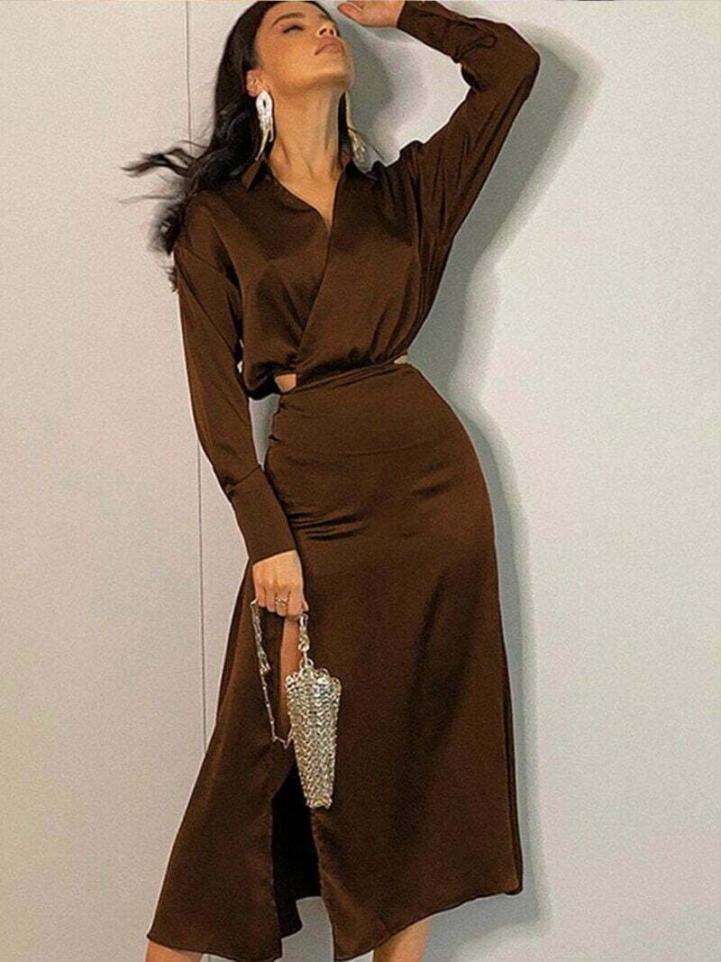 Brown Slit Dress