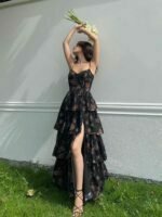 Black Floral Ruffled Dress