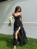 Black Floral Ruffled Dress