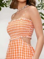 Orange and White Checked Cutout Dress