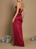 Corset Cowl Red Slit Dress