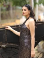 Halter Neck Tie-Up Sequin Dress-4 Halter Neck Tie-Up Sequin Dress