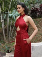 Red Satin Halter Neck Jumpsuit-4 Red Satin Halter Neck Jumpsuit