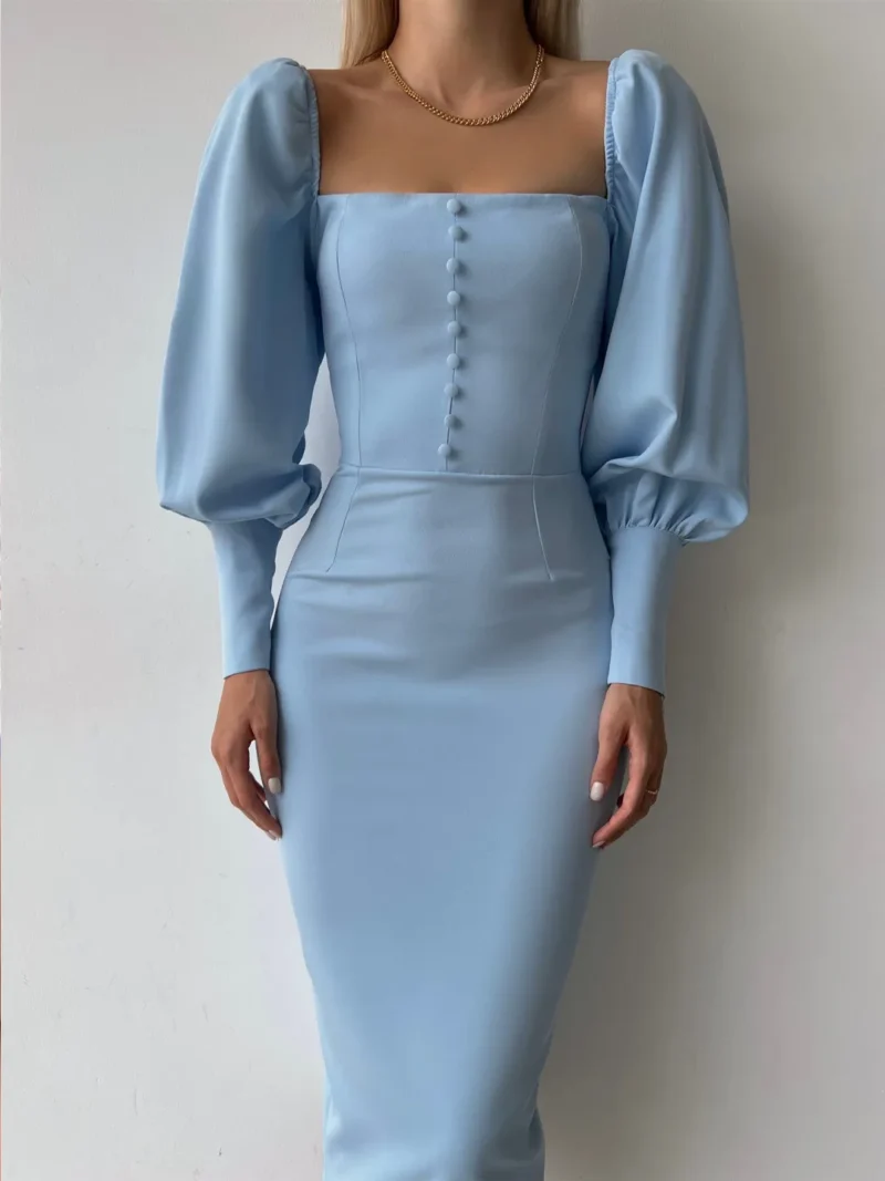 Blue Lantern Sleeves Vintage Dress