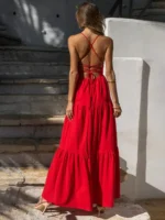 Red Pure Cotton Tiered Dress-1 Red Pure Cotton Tiered Dress