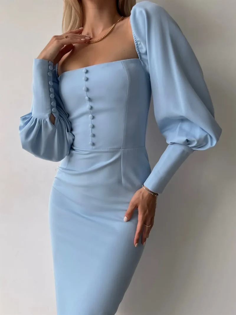 Blue Lantern Sleeves Vintage Dress