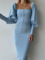 Blue Lantern Sleeves Vintage Dress-3 Blue Lantern Sleeves Vintage Dress