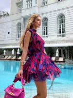 Pink Abstract Printed One Shoulder Dress