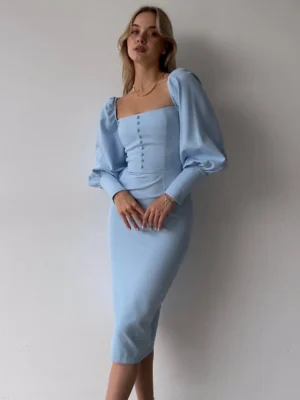 Blue Lantern Sleeves Vintage Dress