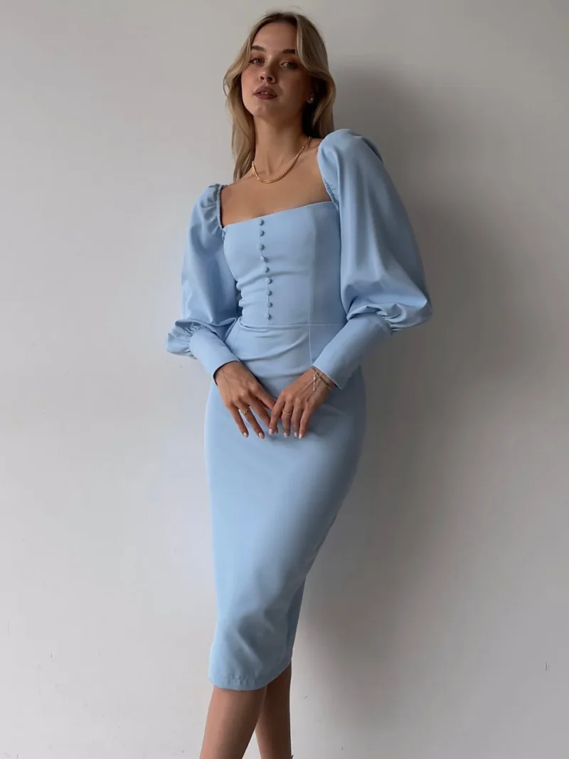 Blue Lantern Sleeves Vintage Dress