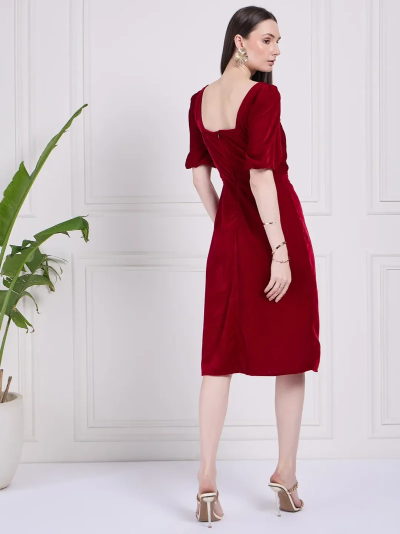 Rosy Red Square Neck Velvet Dress