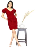 Ruched Red Velvet Dress-5 Ruched Red Velvet Dress