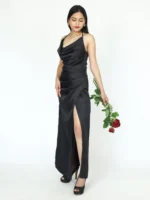 Bold Black Satin Dress
