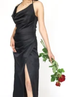 Bold Black Satin Dress
