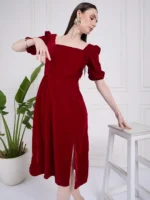 Rosy Red Square Neck Velvet Dress Rosy Red Square Neck Velvet Dress