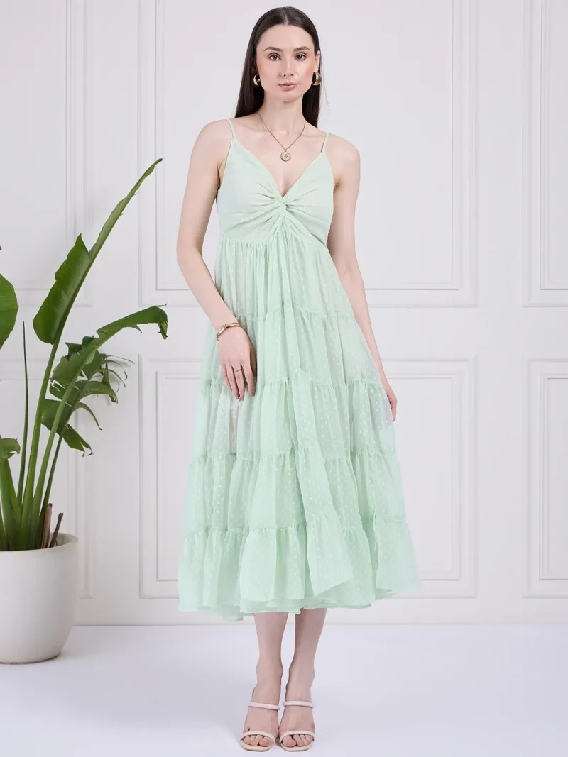 Mint Green Twisted Knot Tiered Dress
