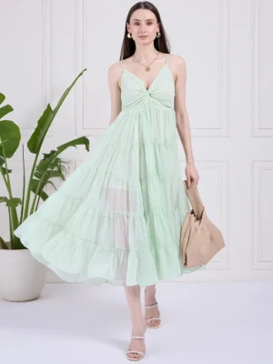 Mint Green Twisted Knot Tiered Dress