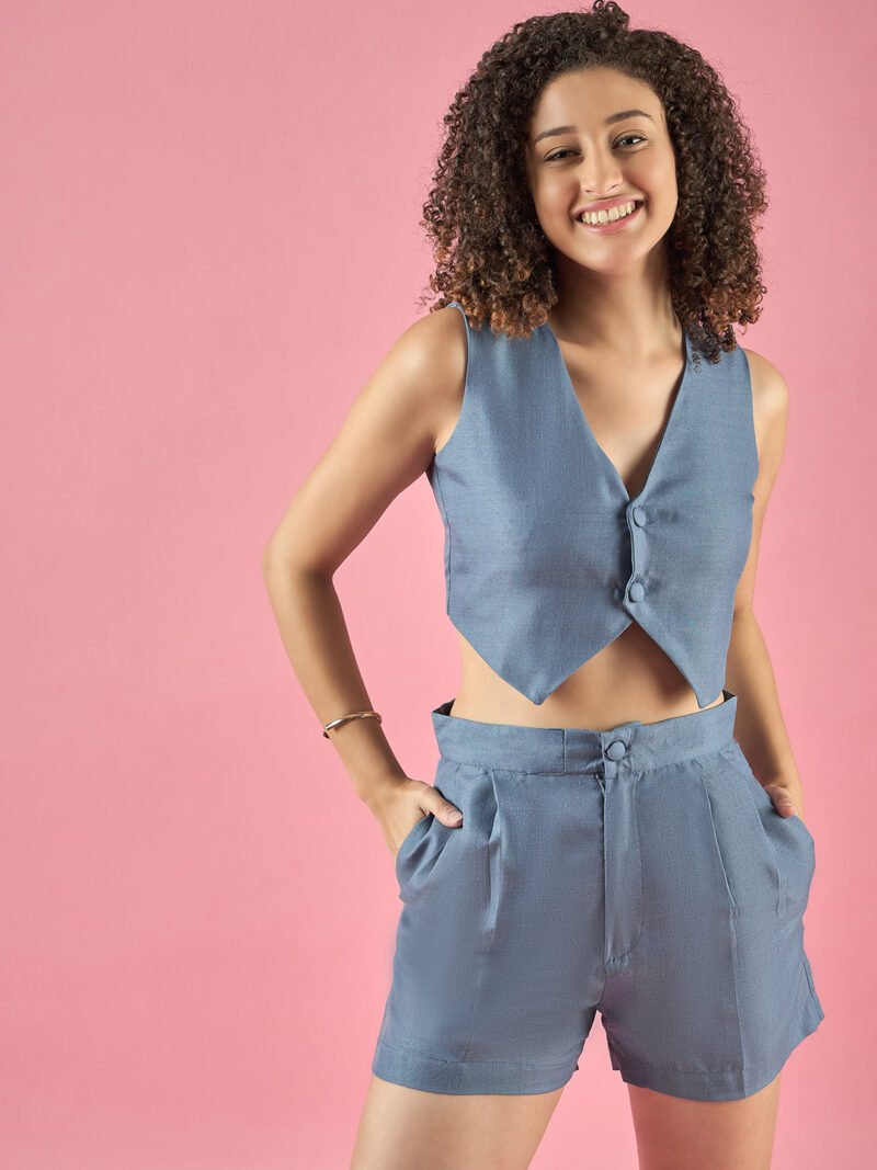 Blue Double Buttoned Co-ord Set