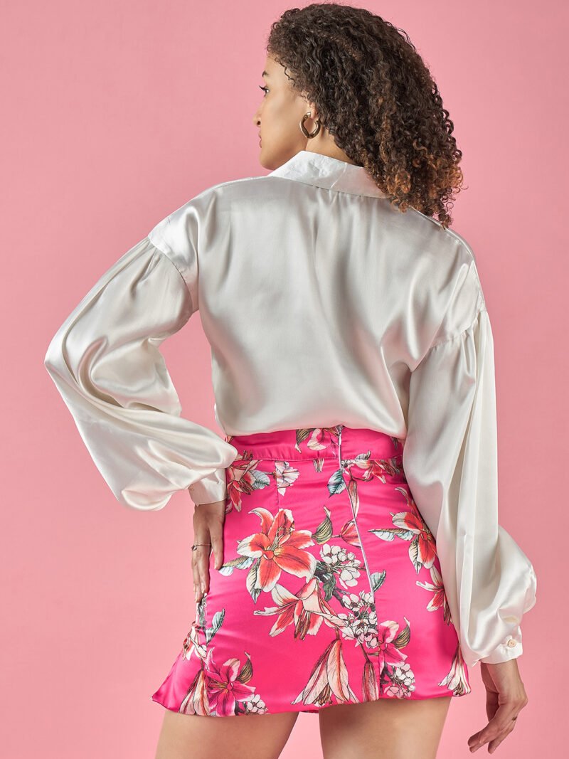 Floral Skirt With White Puffed Sleeves Shirt