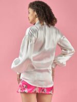 Floral Skirt With White Puffed Sleeves Shirt